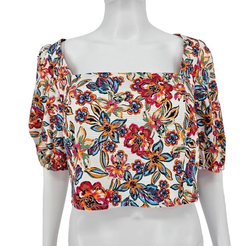 Rachel Roy Shirred Floral Crop Top L New
